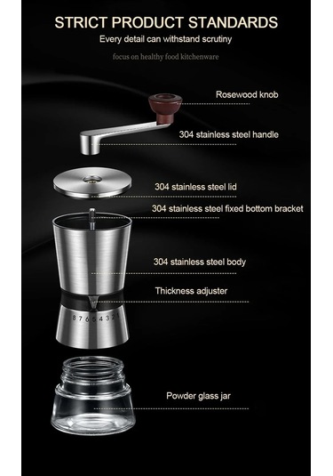 Jialan Manuel Kahve Değirmeni Seramik Çapaklar İle 2-3 Bardak Gümüş