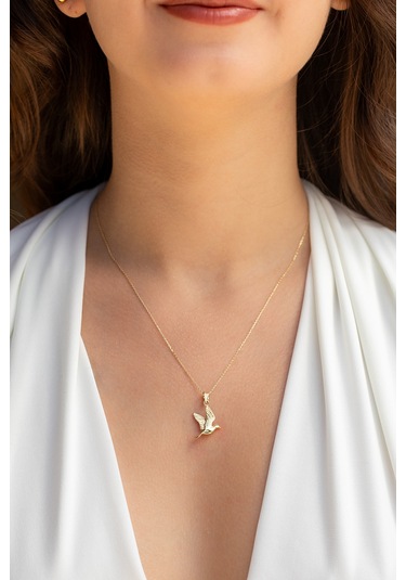 Uşaklıhafız 14 Ayar Altın Kuş Figürlü Kadın Kolye 45 CM