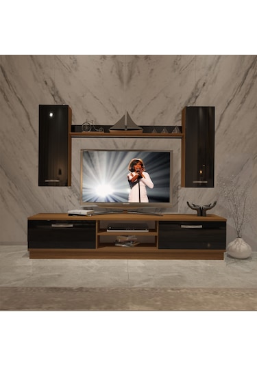 Decoraktiv Eko 5db Mdf Dvd Tv Ünitesi Tv Sehpası Ceviz - Siyah