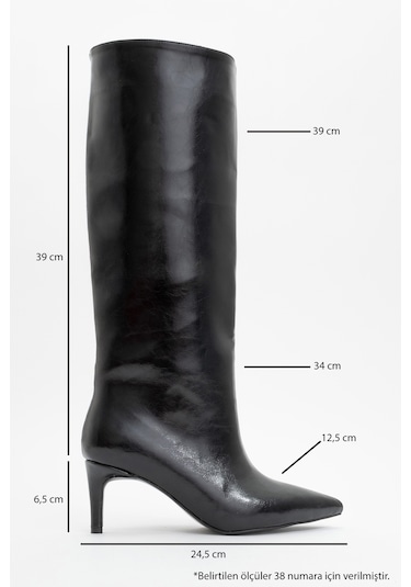 Camila Siyah Cilt Kadın Topuklu Çizme Siyah Mat