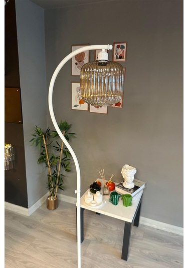 Mopa Beyaz Gövde Bal Rengi Cam Lambader Modern Dekoratif Metal Oturma Odası Çalışma Odası Zemin Natural