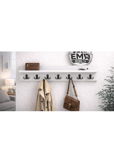 120 Cm 7 Kancalı Beyaz Renk Duvara Monte Askılık