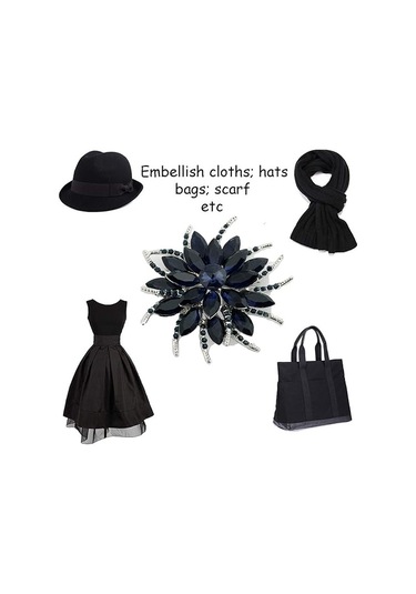 Kadın Gelinler İçin Çiçek Broş Pin Kristal Broş Mavi Oluşturuldu Siyah