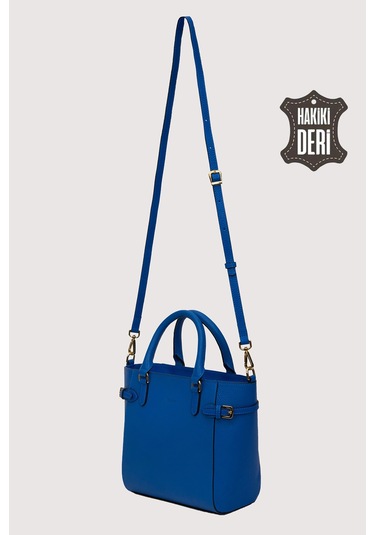 Hakiki Deri Kadın El Çantası Mavi Smr7922 Mavi