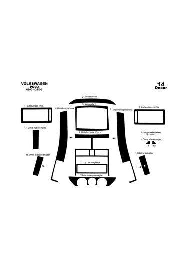 Volkswagen Polo Piano Black Kaplama 2001-2005 14 Parça-piano Black Piano Black