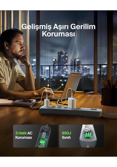 Belkin Surge Plus Priz Dalgalanma Koruyucu 2.4a, 2m Kablo , Beya