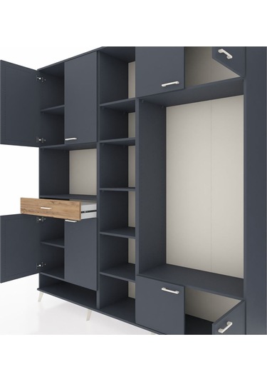 Hyperion Dolap 12 Raflı Tek Çekmeceli 8 Kapaklı 220x44x243 Antrasit-antrasit/çam Antrasıt/atlas Çam