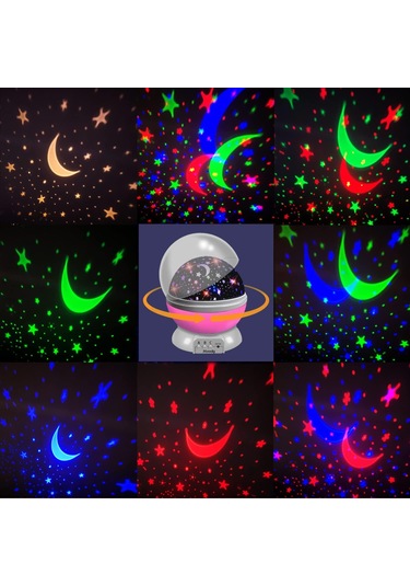 Tavan Projeksiyonlu Yıldızlı Gökyüzü Gece Lambası, 360 Dönebilen Gece Lambası, Projektör Lambası