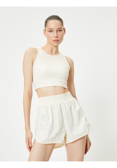 Koton Koşu Şortu Paraşüt Kumaş Yüksek Bel Rahat Kalıp Kırık Beyaz 4sak40003nw Ekru