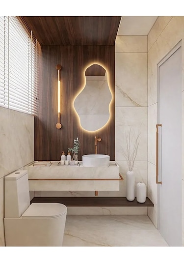 Fawdecor Led Işıklı Asimetrik Duvar Aynası 45x90 Gün Işığı