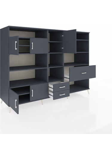Kronos Dolap 13 Raflı 3 Çekmeceli 5 Kapaklı 220x59x163 Antrasit-a Antrasit-antrasit