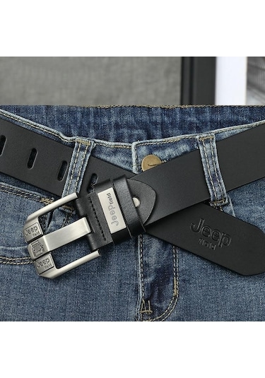 Jeep Hakiki Deri Siyah Metal Tokalı Şık Italyan Kemer Siyah