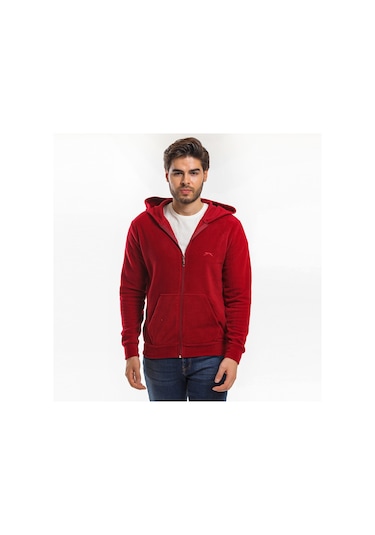 Slazenger SAMSON IN Erkek Fermuarlı Kapüşonlu Cepli Bordo Polar