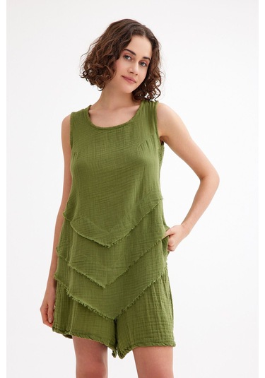 Pamuk Müslin Üçgen Bluz - Şık Ve Rahat Yaz Tasarımı Yeşil