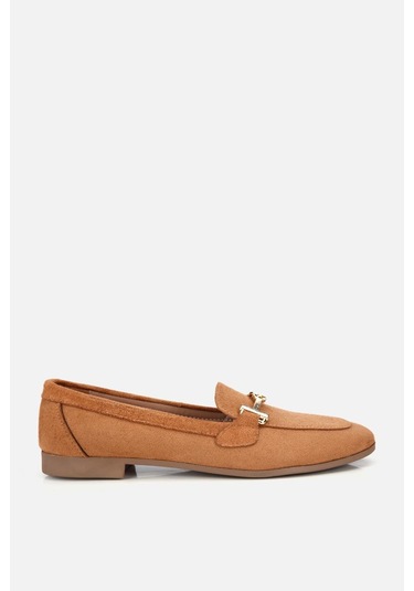 Yaya Kadın Taba Süet Gold Tokalı Loafer