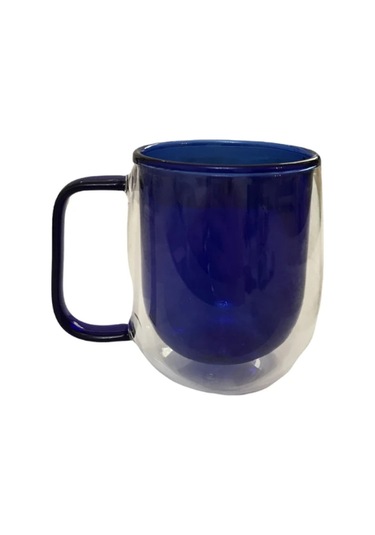 Çift Cidarlı Cam Kupa Lacivert Renk