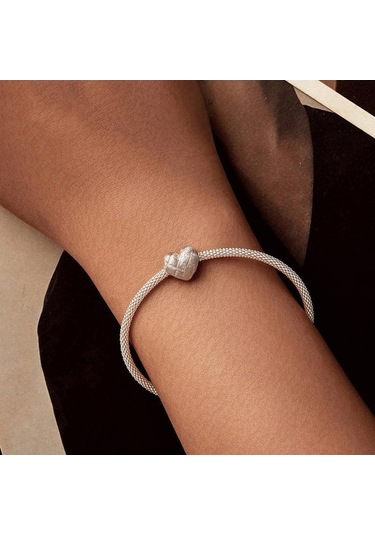 Fastbuy S925 Ayar Gümüş Kalp Dıy Boncuk, Dokuma Elmas Desen, Çok Renkli, Moda Takı Çok Renkli