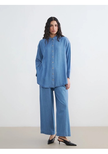 Lc Waikiki İndigo Kadın Jean Gömlek Tunik Indigo