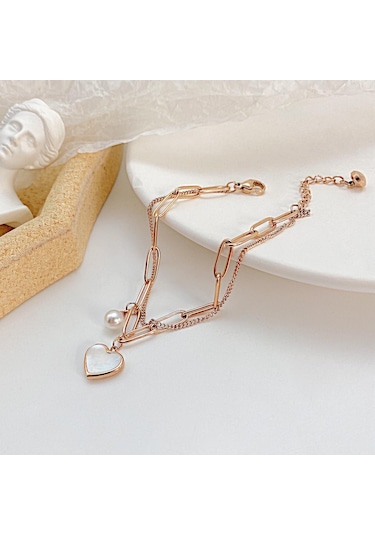 Gül Altın Opk Çift Katlı Aşk İnci Paslanmaz Çelik Bileklik