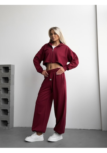Shappy Fermuarlı Eşofman Takım - Bordo Bordo