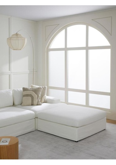 Mode Siesta Pro Kuş Tüyü Puf 01 Kırık Beyaz Keten Kumaş