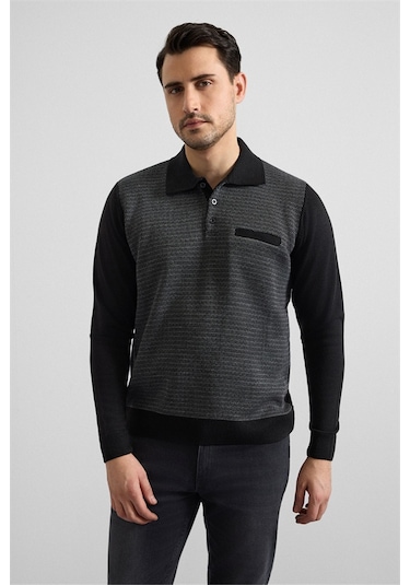 Süvari Siyah Regular Düz Fermuarlı Polo Yaka Sweatshirt Sw2013700011-s09 Siyah