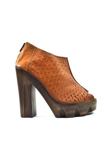 Beety 109 Hakiki Deri Taba Platform Topuklu Kadın Ayakkabı Kahverengi