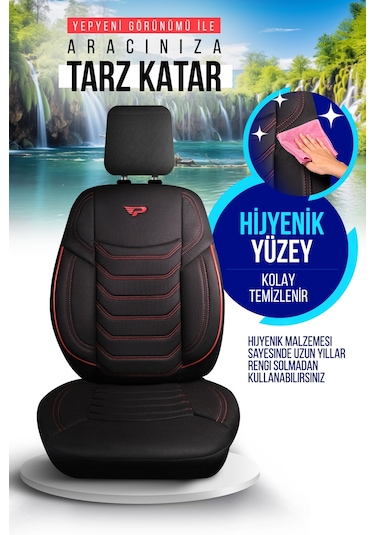 Siyah - Kırmızı Panda Manavgat Serısı Lakos Kumaş Oto Koltuk Kılıfı - Tam Set