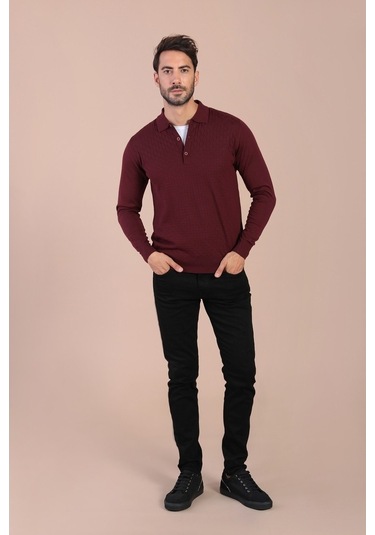 Ferraro Polo Yaka Superfine Yün Kazak - Bordo Bordo