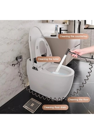 Fastbuy Koyu Gri B 304 Yüksek Basınçlı Paslanmaz Çelik El Tuvalet Temizleyici Kiti, Duvara Monte Edilebilir Çift Çıkış Elektr Koyu Gri