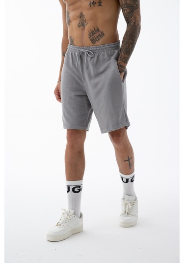 Erkek Füme Yüksek Kalite Relax-fit Rahat Kesim %100 Pamuk Bağcıklı Siyah Düz Basic Şort Füme