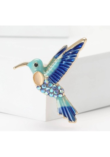 Ganzhoushop Unisex Rhinestone Pimleri Multı Multı Kuş Kadınlar İçin Hummingbird Hayvan Emaye Broşlar Mavi4270 İq Çok Renkli