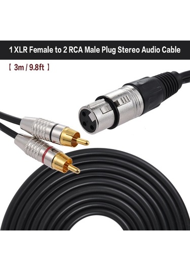 Fortunelane Ofc Tel İle Net Ses, Siyah 3 Metre Xlr 2rca Stereo Ses Kablosu