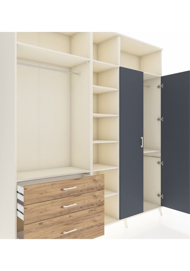 Hyperion Dolap 10 Raflı 3 Çekmeceli 2 Askılı 220x44x243 Aytaşı-antrasit/çam Antrasıt/atlas Çam