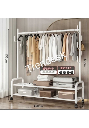 Metal Siyah Portmanto Konfeksiyon Askısı Ayaklı Askılık Elbise Askılığı 155 150 Cm Siyah