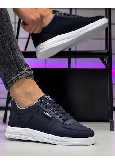 Ghattix Erkek Keten Sneaker Ayakkabı Lacivert Lacivert