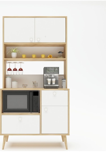 Floradesign Latte Kahve Köşesi / Çok Amaçlı Dolap / Airfryer Dolabı / Mutfak Organizeri Meşe