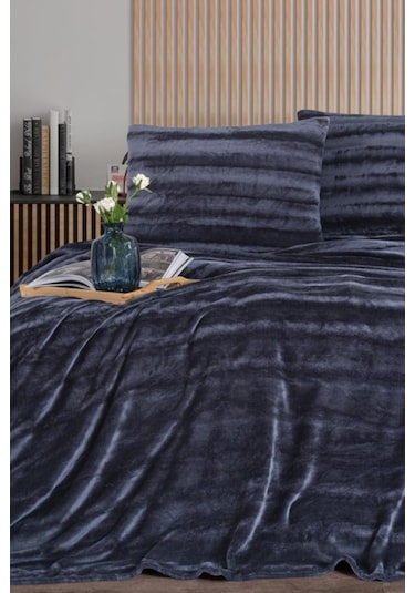 Zebra Casa Cozy Çift Kişilik Battaniye Takımı Lacivert