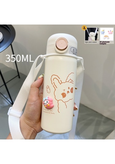 Velvettides Termos Bardak Kadın Sevimli Yüksek Yüz Değeri Küçük Çapraz Çapraz Su Bardağı Basit Ve Modaya Uygun Taşınabilir Pipet Çocuk Okul Bardağı