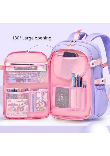 Ebitda Mor 2023 İlköğretim Kız Çantası, Omurga Korumalı, Hafif, Buzdolabı Açık, Büyük Kapasiteli, Kitap Çantası, Küçük Boy Mor