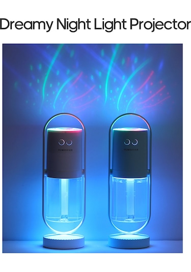 Dianziye 200ml Pil Tipi Nanohava Nemlendirici, 360 Derece Döner, Sessiz İşlevli, Renkli Gece Lambı Pembe