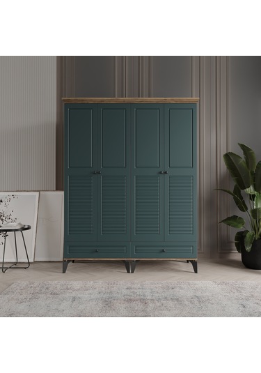 Beenal Nisa 4 Kapaklı Gardırop Dolap 160cm Atlantik Çam-yeşil