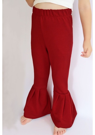 Kız Çocuk Kırmızı İspanyol Paça Yüksek Bel Lastikli Tayt Pantolon Alt-0004.3 Kırmızı