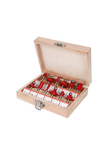 Sones Ahşap İşleme Freze Kesici Seti Kesme Makinesi Kafası Elektrikli Ahşap Frezeleme Gravür Makinesi Kesici, Stil: Kırmızı 1/4 Saplı 12 Adet