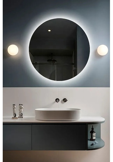 Fawdecor Led Işıklı Yuvarlak Dekoratif Duvar Aynası 50x50 Beyaz