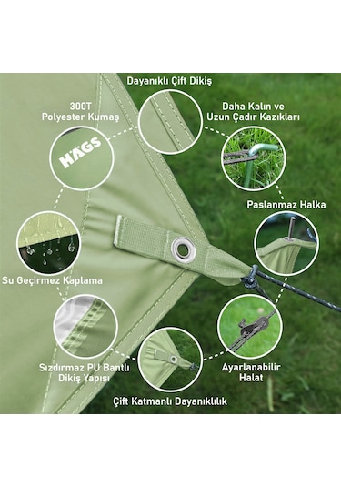 Haegs Su Geçirmez Tarp Tente Gölgelik Örtü, 4 Mevsim Taşınabilir Örtü Branda Çok İşlevli Outdoor Açık Hava Kamp Seyahat Tente Branda Barınak Yağmurluk, Güneşlik Karavan Yan Gölgelik Çadır 300x300 Cm - Yeşil Haegs Su Geçirmez Tarp Tente Gölgelik Örtü, 4 Mevsim Taşınabilir Örtü Branda Çok İşlevli Outdoor Açık Hava Kamp Seyahat Tente Branda Barınak Yağmurluk, Güneşlik Karavan Yan Gölgelik Çadır 300x300 Cm - Yeşil