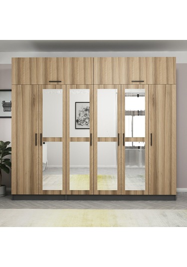 Minar Kale 6 Kapaklı 4 Aynalı 2 Ç Dolap Ve Yüklük Antrasit Dore 235cm