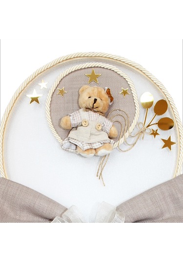 Kasnaklı Fiyonk Ve Ayıcıklı 30cm Kapı Süsü - Toprak Çok Renkli