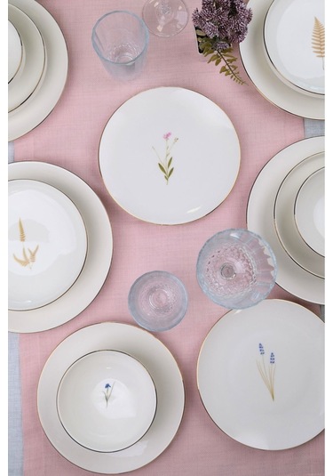 Tabak Evi Porselen Natura Altın Yaldızlı Yemek Takımı 6 Kişilik 24 Parça Çok Renkli