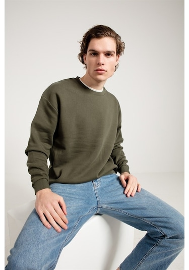 Jahr Marc Oversize Asit Yıkamalı Haki Erkek Sweatshirt Haki